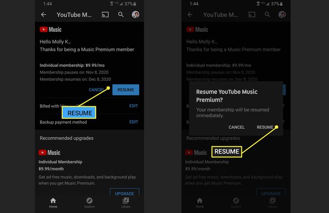 Ακύρωση YouTube Music στην εφαρμογή για κινητά.