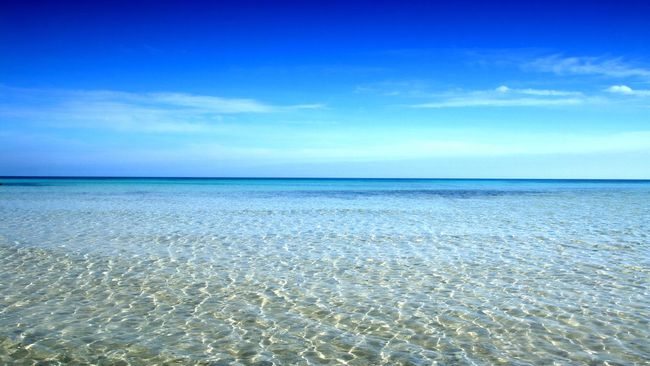 Fondo de pantalla de océano gratuito con un océano tranquilo y nubes en un cielo azul