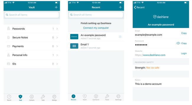 Snímek obrazovky Dashlane na iPhone