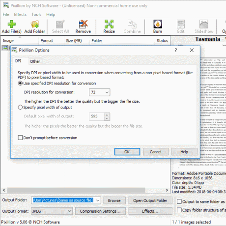 Het Pixillion PDF naar JPG-conversieprogramma