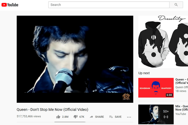 Página de videos de YouTube para Queen Don't Stop Me