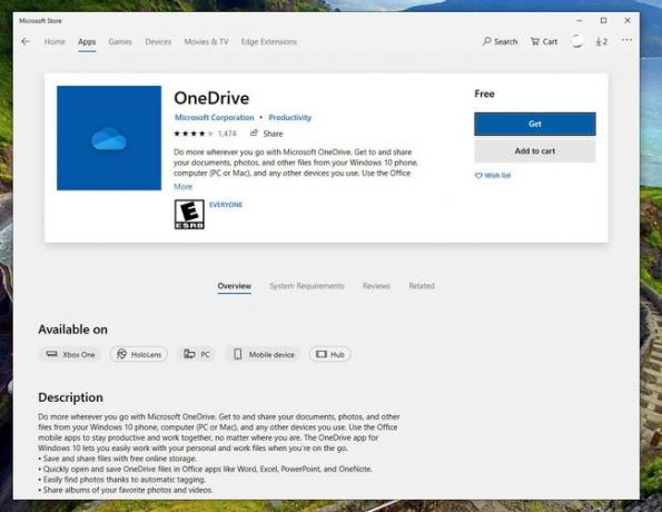 OneDrive'i rakendus Microsoft Store'is