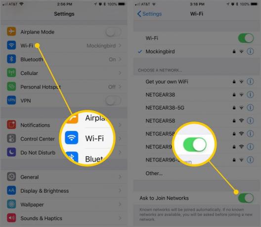 iOS의 Wi-Fi 및 네트워크 연결 요청 인터페이스를 보여주는 스크린샷