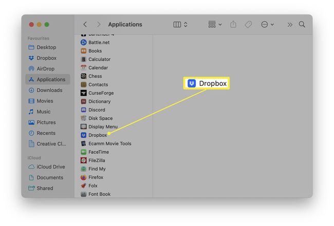 تم تمييز Finder مع تطبيق Dropbox.