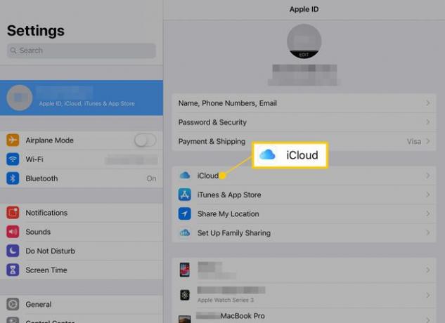 iCloud في إعدادات iPad