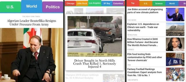 Android用SmartNewsの3つのスクリーンショット。