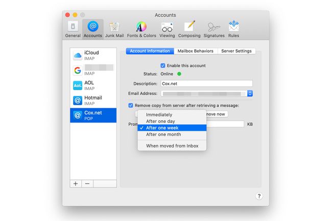 Preferências de contas para e-mail em um Mac