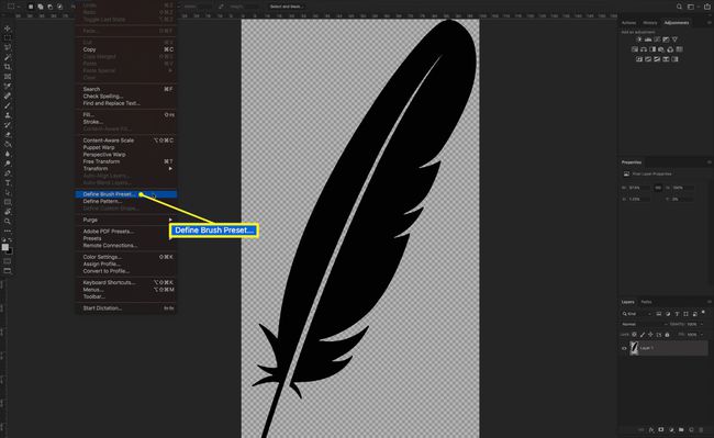 Die Position des Befehls „Pinselvorgabe definieren“ in Photoshop CC