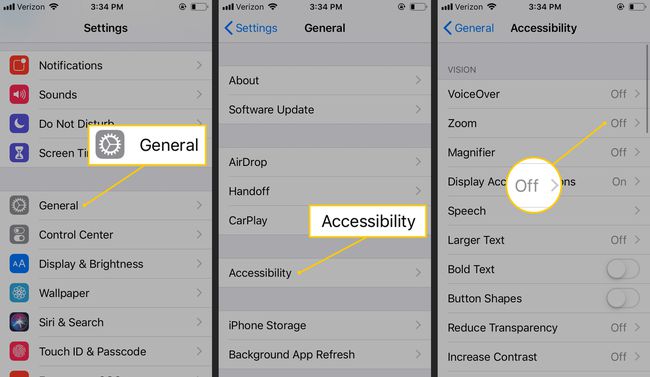 عام ، إمكانية الوصول ، تكبير في إعدادات iOS