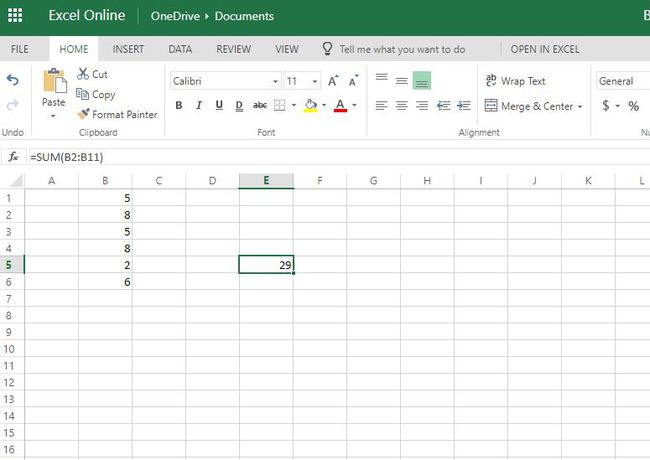 SUM-funktsioon Excel Online'is