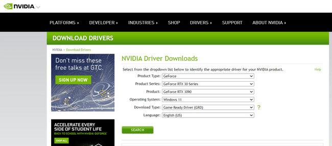 NVIDIA-Treiber-Download-Seite