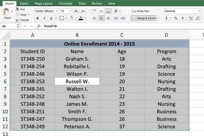 Screenshot von Excel, der zeigt, wie alle Zellen in einer Tabelle ausgewählt werden.