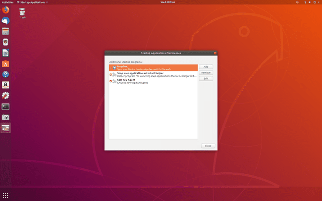 Okno Preferencje aplikacji startowych w systemie Ubuntu Linux