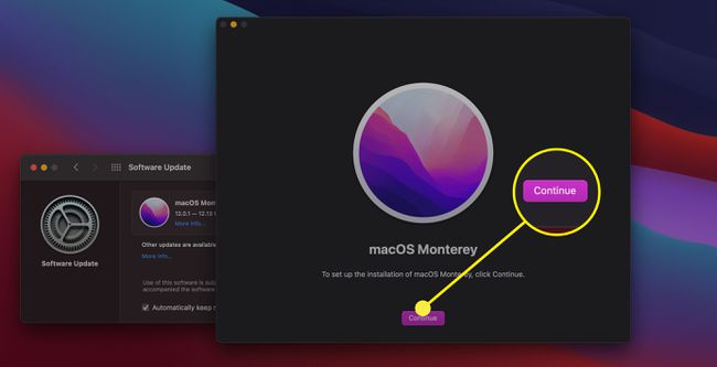 لقطة شاشة لمطالبة التثبيت لنظام التشغيل macOS Monterey.