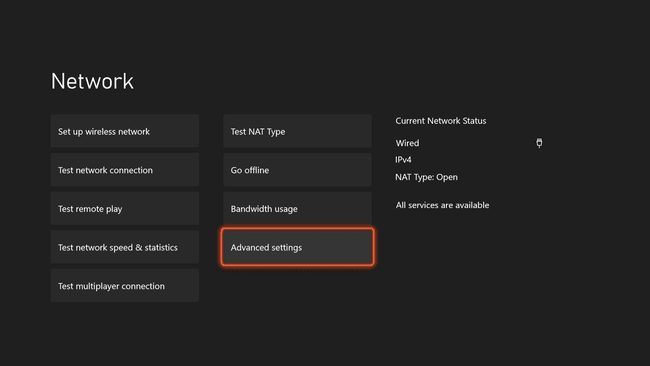 Omrežne nastavitve na Xbox Series X|S.