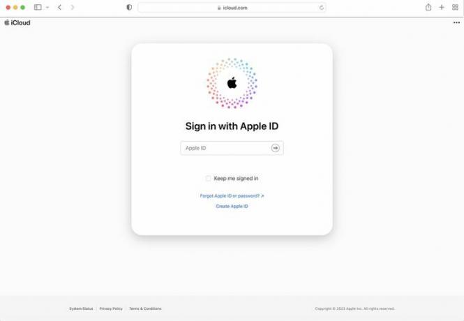 Screenshot des iCloud-Anmeldebildschirms