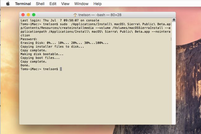 macOSSierraのインストールメディアの作成に使用されているターミナル