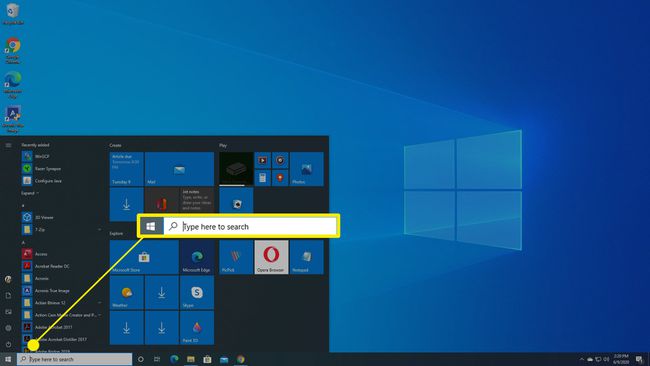 Seleccionando el cuadro de búsqueda en Windows 10.