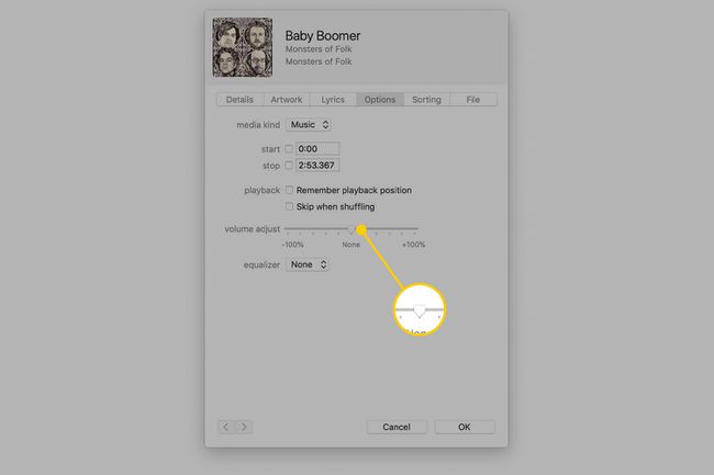 Controle deslizante de ajuste de volume no iTunes