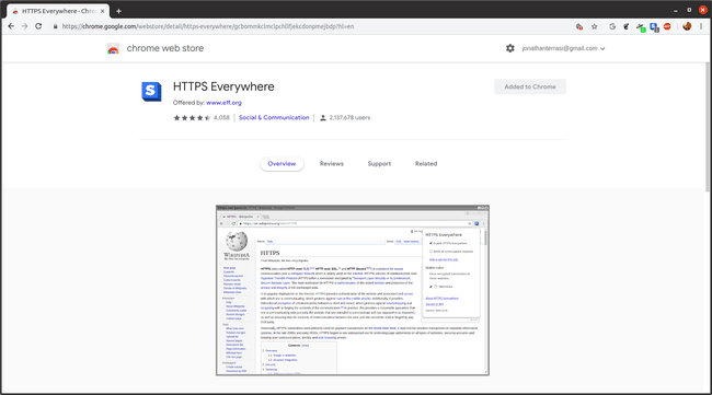 La página de la extensión HTTPS Everywhere en Chrome Web Store
