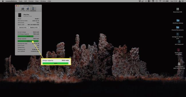 coconutAkkumulátor, amely információkat mutat az iPad akkumulátoráról