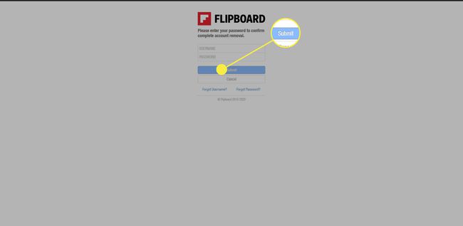 La opción de enviar al eliminar un perfil en Flipboard.