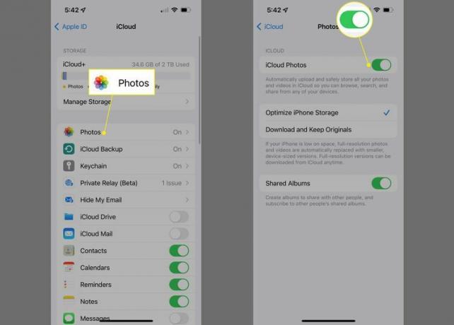 Bilder og iCloud-bilder-glidebryteren i iPhone-innstillingene