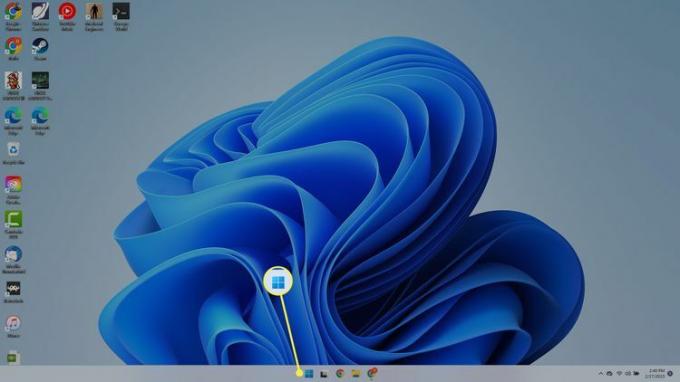 Ikona menu Start podświetlona na pasku zadań systemu Windows 11