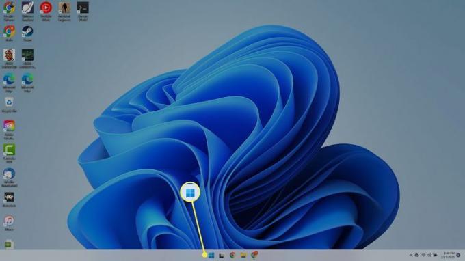 Start-menyikonet uthevet på oppgavelinjen i Windows 11