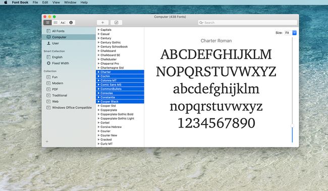 MacのFontBookでのフォントの選択