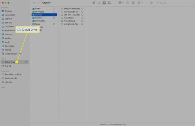 iCloud Drive uthevet i Mac Finder-vinduet