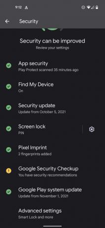 Setări Android 12 Security Hub