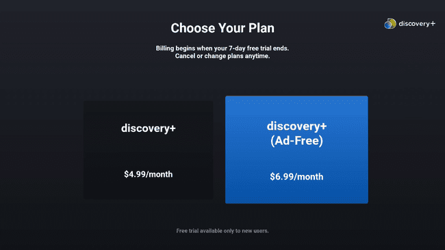 Discovery+ plaani valikud Fire TV-s.
