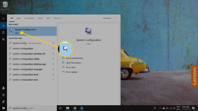 Menu systemu Windows z podświetloną konfiguracją systemu