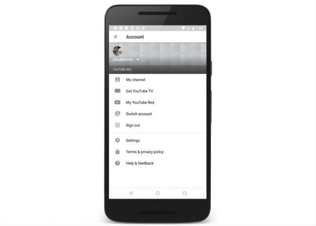 Nastavitve računa YouTube.