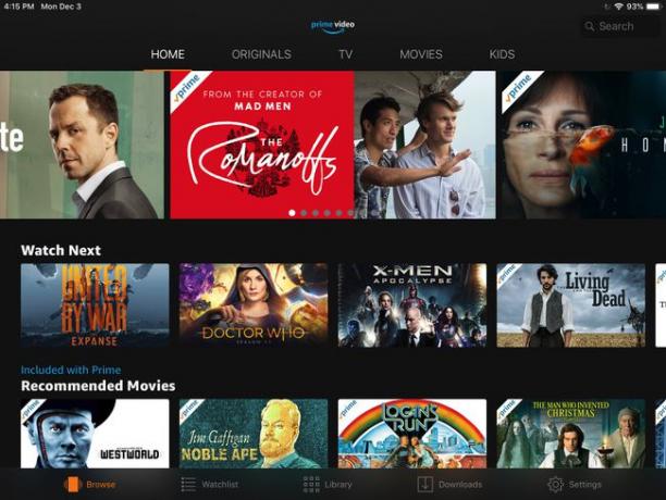 شاشة تطبيق Amazon Prime Video على iPad