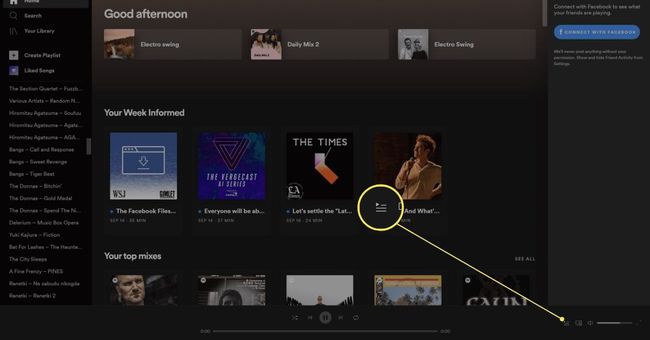 Spotify masaüstü uygulamasının sağ alt kısmındaki sıra düğmesi.