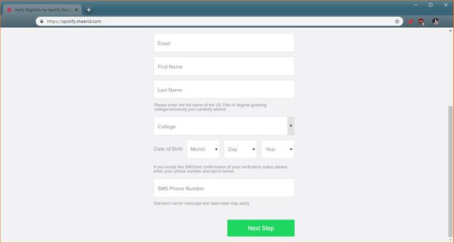 Spotifyの学生割引マニュアル検証ページのスクリーンショット。