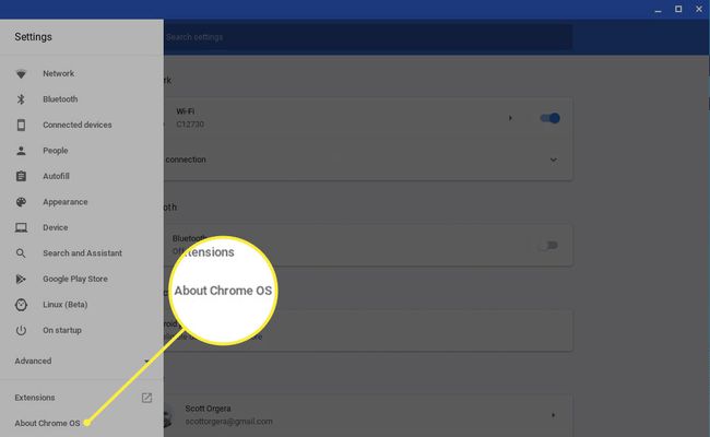 Menuen Indstillinger for Chrome OS
