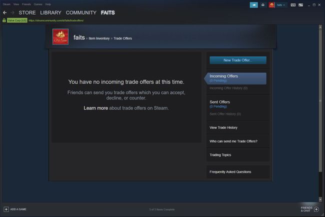 Képernyőkép a Steam bejövő kereskedelmi ajánlatairól.