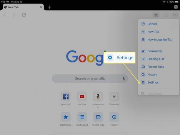 Configuración en Chrome para iPad