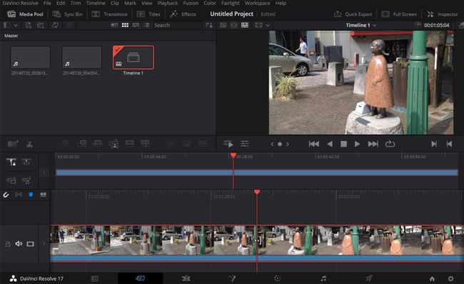 Aplikace pro úpravu videa DaVinci Resolve ve Windows 10.