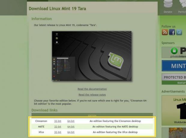 Страница загрузки Linux Mint