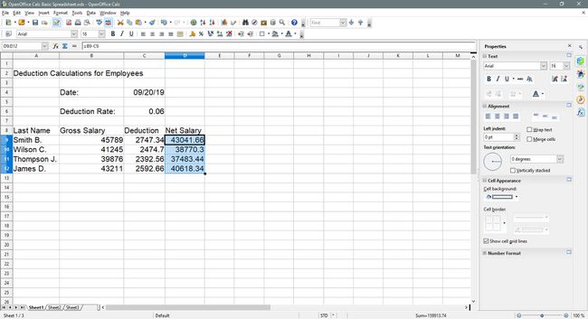 De cellen in nettosalaris zijn gekopieerd in OpenOffice Calc.