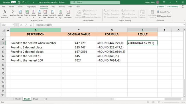 Das Ergebnis der ROUND-Funktion in einem Excel-Arbeitsblatt