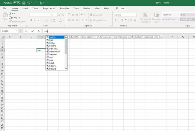 Funktionen beginnend mit M in Excel