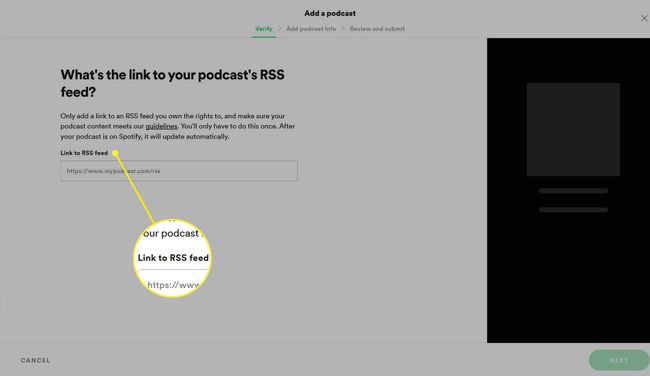 Soumettre un podcast sur le site Spotify for Podcasters.