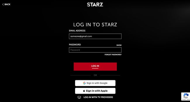 Conectarea la contul Starz de pe desktop.