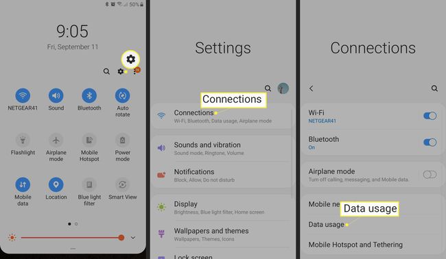 Atingeți Setări Conexiuni Utilizarea datelor pe Android.