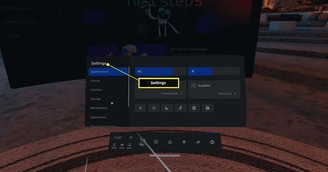 O menu de configurações do Oculus Quest.